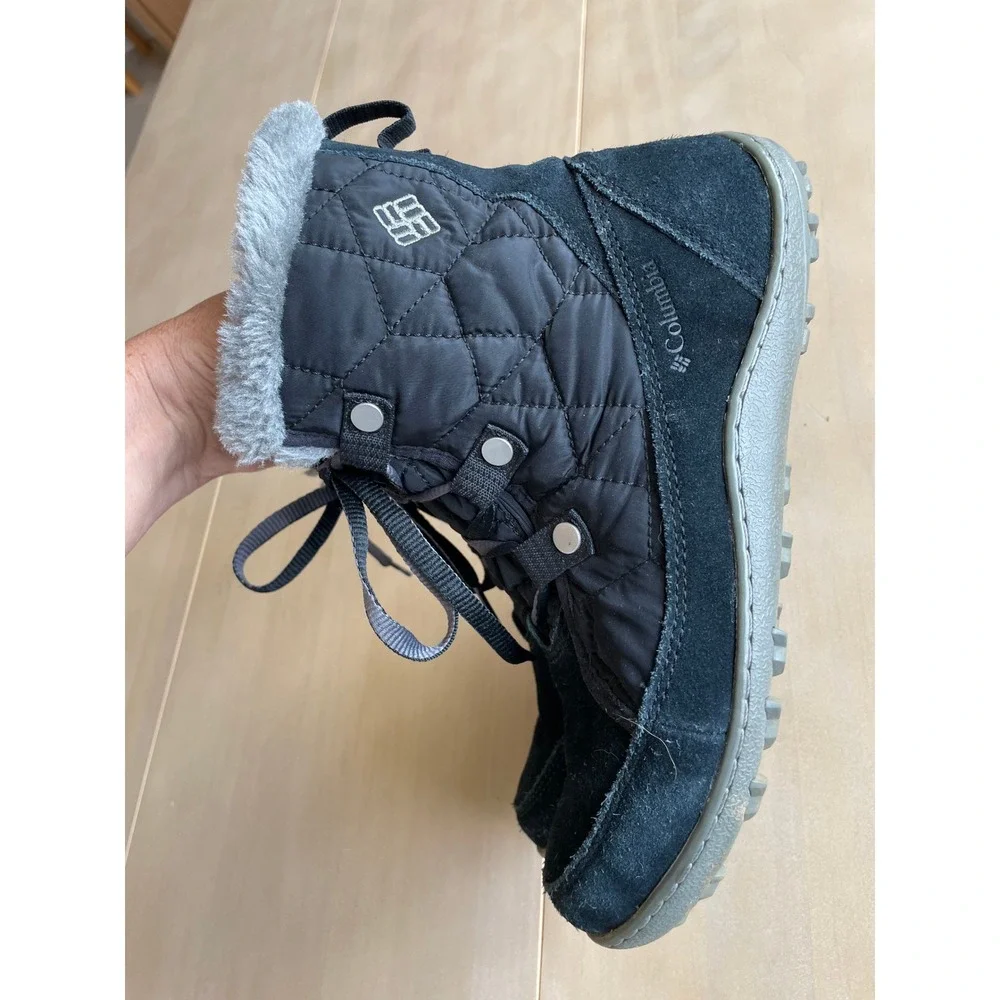 Columbia Women's Powder Summit Shorty Waterproof Black Suede Quilted‎ Snow Boots